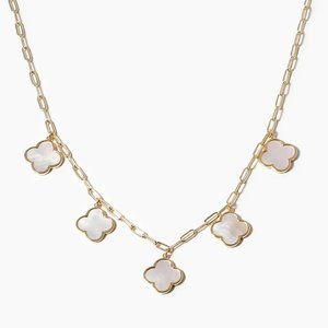 14 MM 5 PIECE QUATREFOIL MOTHER OF PEARL GOLD PLATE NECKLACE